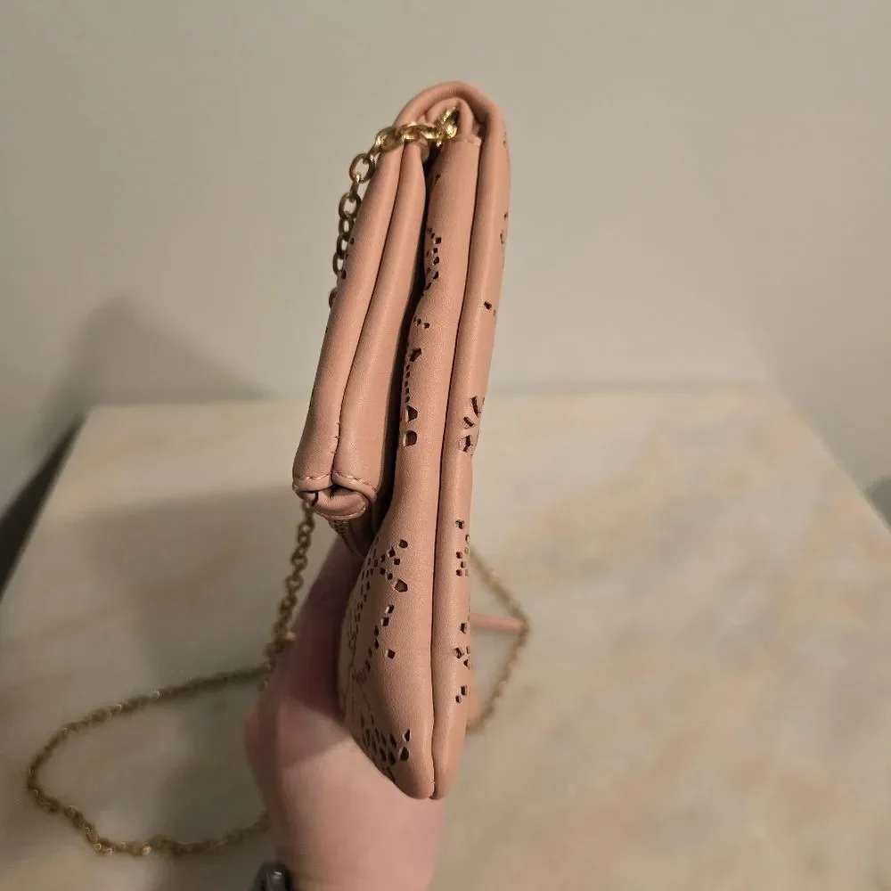 Urban Expressions Locket Clutch with chain In Blush Pink Laser Cut Vegan Leather
